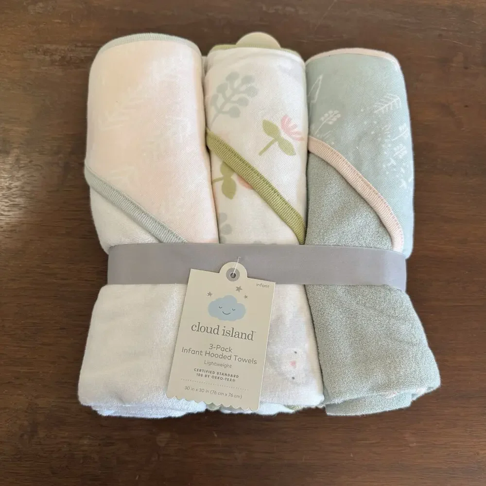 Cloud Island 3-pack Infant Hooded Towels Baby Girl Or Boy SWEET WOODLAND new